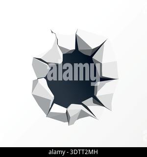 Conceptual vector illustration of cracked surface hole opening, abstract geometric break, flat design Stock Vector