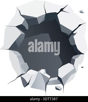 Conceptual vector illustration of cracked surface hole opening, abstract geometric break, flat design. Transparent background Stock Vector