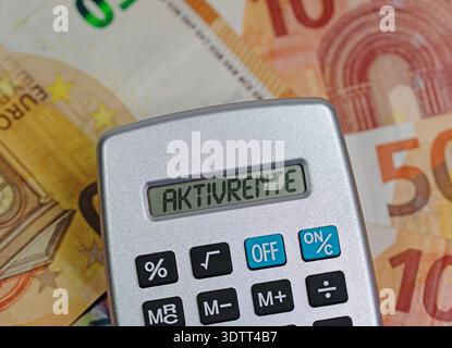 Pocket calculator with the word “Aktivrente” on the display Stock Photo