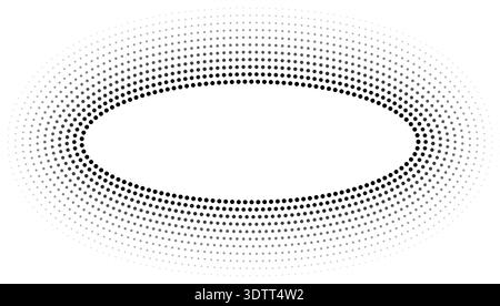 Circular oval frame featuring twelve concentric dotted lines with varying thickness, thicker lines inside and thinner outside, with a gradient from in Stock Vector