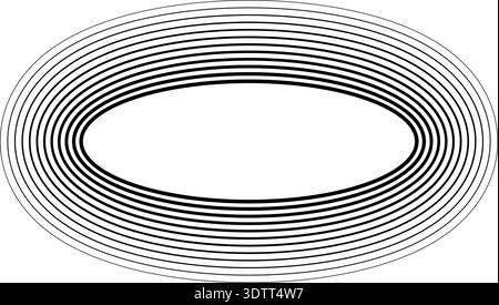 Circular oval frame featuring twelve concentric solid lines with inner lines thicker and outer lines thinner, uniform black color. Stock Vector