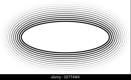 Circular oval frame with twelve concentric solid lines, varying thickness with inner lines thicker than outer, gradient from inside outward. Stock Vector