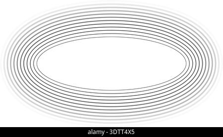 Circular oval frame containing twelve concentric solid lines, inner lines thinner, outer lines thicker, gradient applied from center outward. Stock Vector