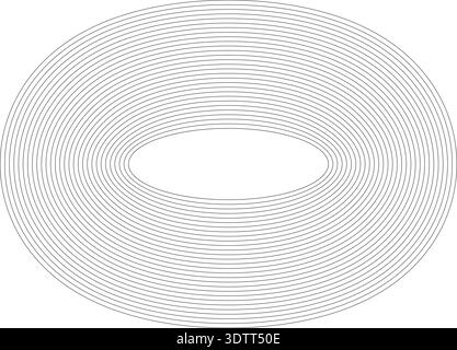 Circular oval frame containing twenty-nine concentric solid lines of equal thickness, uniform black without gradient. Stock Vector