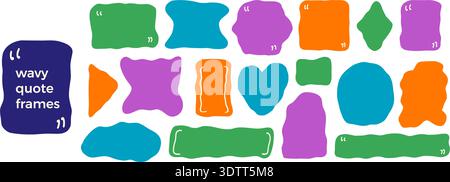 Geometric quote frames. Rectangle and square shapes for feedback. Wavy organic irregular frame and curvy block doodle. Geometric abstract cloud text b Stock Vector