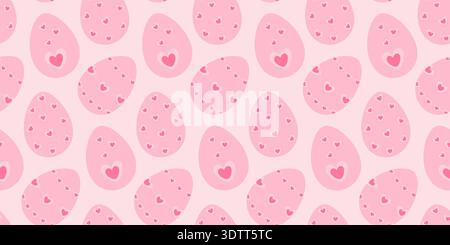 Seamless Pattern of Easter eggs with Hearts in unusually girly pink palette. Banner format Template. Isolated Vector illustration Easter Holiday Backdrop Greetings Thematic Card, promo banner, leaflet Stock Vector