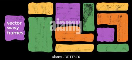 Crayon vector wavy rectangle frames. Irregular organic shapes and square corners box for text. Grunge graffiti doodle rectangular forms set. Hand draw Stock Vector