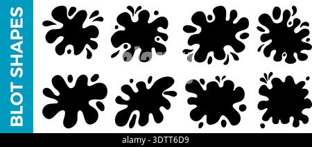 Splash hand-drawn frames text boxes. Promo sticker silhouettes in puddle paint stain wavy shape set. Undulated figures for quote. Badge or labels bg f Stock Vector