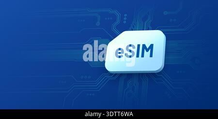 Modern eSIM digital embedded SIM card for mobile connectivity, representing advanced telecommunication and global connection. Vector illustration Stock Vector
