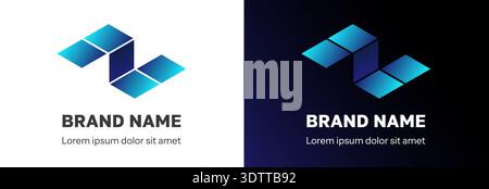 Geometric blue monogram design with volumetric triangle mosaic and minimalist letter N. Modern technology brand icon with negative space diamond shape, premium business symbol, and simple digital mark Stock Vector