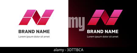 Abstract monogram logo with red geometric diamond shape and minimalist volumetric letter N. Modern investment symbol with negative space typography, premium rhombus icon, and simple graphic mark. Stock Vector