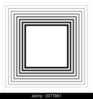 Square frame of concentric continuous lines where inner strokes are thicker and gradually thin outward with gradient transition. Stock Vector