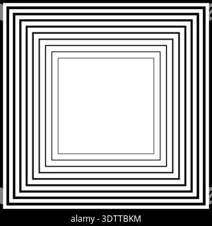 Square arrangement of concentric continuous lines where strokes start thin inside and become thick outward without gradient. Stock Vector