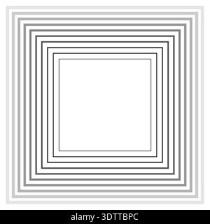 Square design with concentric continuous lines where inner strokes are thin, outer strokes thick, and gradient extends outward. Stock Vector