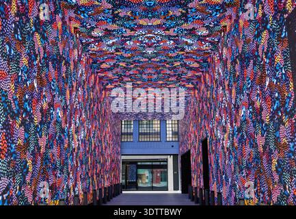 Immersive digital abstract installation inside Now Arcade at Outernet London near Tottenham Court Road. Stock Photo