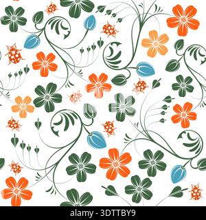 Flower seamless pattern with ladybug, element for design, vector illustration Stock Vector