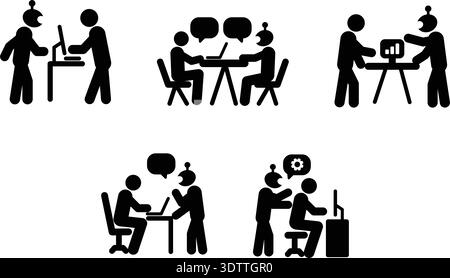 Artificial Intelligence Workplace Collaboration and Business Meeting Pictogram Icon Set Stock Vector