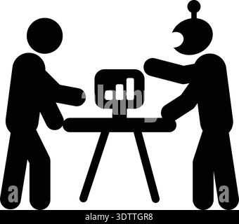 AI Data Analytics and Business Report Presentation Icon, Artificial intelligence robot presenting financial analytics and data growth chart to human r Stock Vector