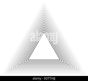 Triangular frame with fourteen concentric continuous outlines of equal thickness, accented by an outward gradient. Stock Vector