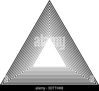Triangular frame with fourteen concentric continuous outlines shifting from thinner inside to thicker outside. Stock Vector