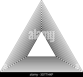 Triangular frame of fourteen concentric continuous outlines shifting from thicker inside to thinner outside. Stock Vector