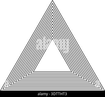 Triangular frame featuring fourteen concentric continuous outlines of uniform thickness. Stock Vector