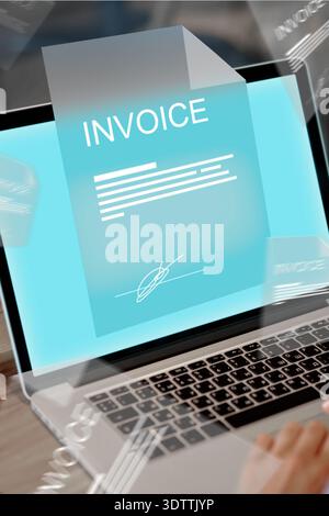 Banking invoice payment process on a laptop screen during daytime Stock Photo