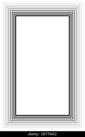 Vertical rectangle frame with concentric solid lines where inner lines are thicker, outer lines are thinner, and a gradient transitions from the insid Stock Vector