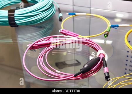 Fiber optic cables with connectors Stock Photo