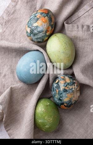 Easter eggs painted with natural dye Stock Photo