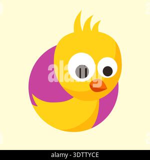 Cute chick in a purple circle - illustration for Easter Stock Vector