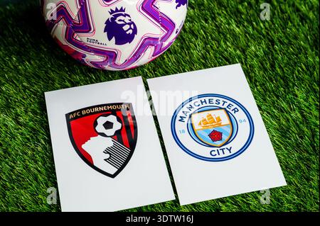 LONDON, UNITED KINGDOM, FEBRUARY 23, 2026: AFC Bournemouth vs. Manchester City Premier League football game, official match ball on lush green pitch, Stock Photo