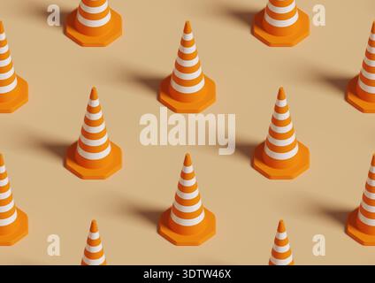 Isometric seamless pattern of safety cone. 3d illustration. Stock Photo