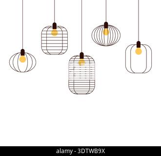 Loft lamps in Asian style, set of vector icons Stock Vector