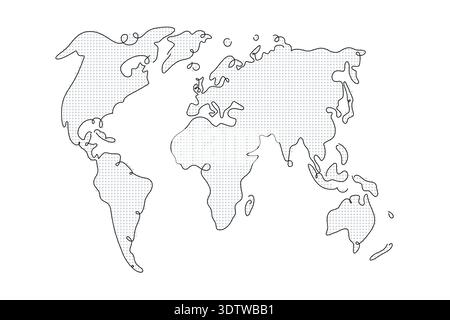 Outline and silhouette with dot pattern world map, vector illustration Stock Vector