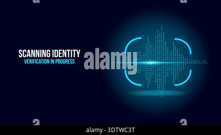 Biometric Voice Recognition Sound Wave Analysis with Futuristic Blue Digital Binary HUD Interface Stock Vector