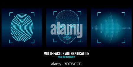Multi-Factor Authentication Biometric Interface for Fingerprint Face and Voice Recognition Stock Vector