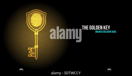 The Golden Key: Biometric Fingerprint Shield for Secure Virtual Asset Access and Exclusive Deals Stock Vector