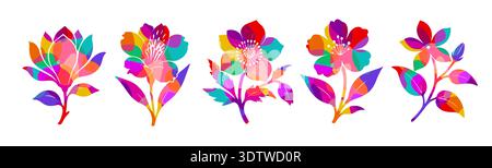 set Colorful flowers on a white background. Hand drawn. Not AI, vector illustration Stock Vector