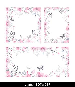 Frame with sakura flowers. Beautiful cherry blossom flower vector illustration. Hand drawn. Not AI, Stock Vector