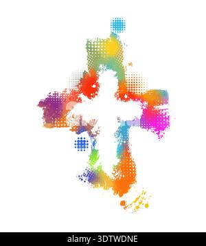 colored cross. Cross made of rainbow blots. Happy easter. Hand drawn. Not AI, vector illustration Stock Vector