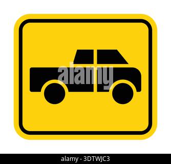 A stylish black pickup truck icon displayed on a bold yellow background for effective road signage. Ideal for safety alerts and transport visuals. Stock Vector