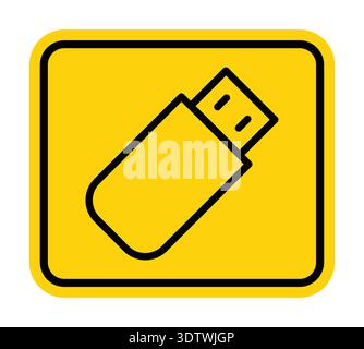 A simple yet effective yellow square icon featuring a black USB flash drive. Ideal for digital technology themes, storage solutions, and graphic desig Stock Vector
