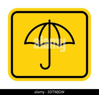 A clear and bold yellow safety symbol depicting an umbrella design for indicating rain protection areas. Ideal for outdoor signage and weather-related Stock Vector