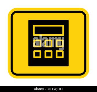 A minimalist black calculator icon set against a bright yellow background, perfect for educational or financial themes in digital or print media. Stock Vector