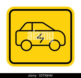 Vibrant electric car icon in a yellow square, featuring a simple line art design. Ideal for representing eco-friendly vehicles and sustainable transpo Stock Vector