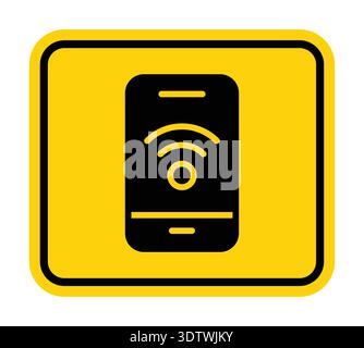 Simplistic icon of a mobile device emitting a signal on a yellow background. Ideal for technology, communication, and mobile application themes. Stock Vector