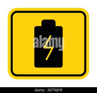 A bold battery icon featuring a lightning bolt, set against a bright yellow background. Ideal for representing energy concepts and electrical safety. Stock Vector