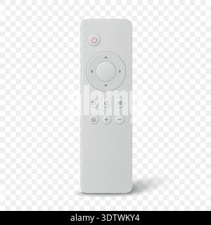 Vector 3d Realistic White TV Remote Control, Isolated. Smart Remote Controller Device. Television Remote Control Icon, Front View. Media Player Stock Vector