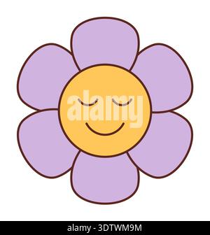 Groovy Retro Flower Sticker Cartoon Stock Vector